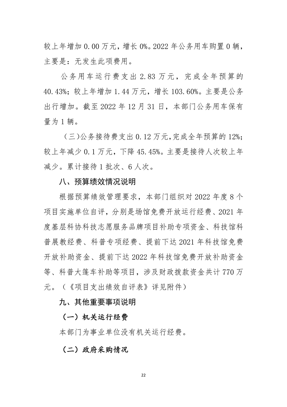 2022年度福州科技館部門決算 2022年度福州科技館部門決算