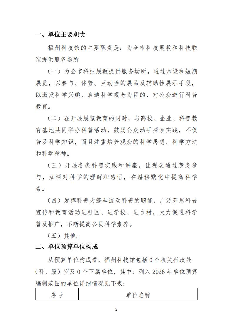 2026年度福州科技館單位預(yù)算公開(kāi)