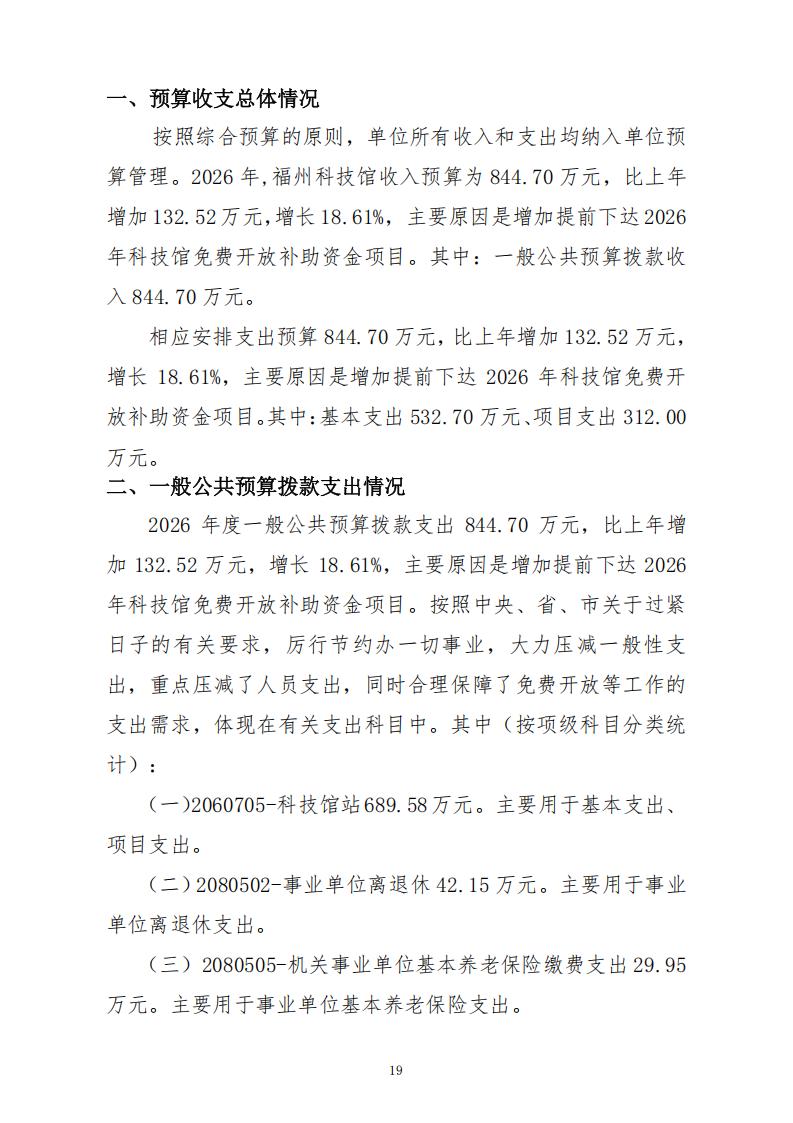 2026年度福州科技館單位預(yù)算公開(kāi)